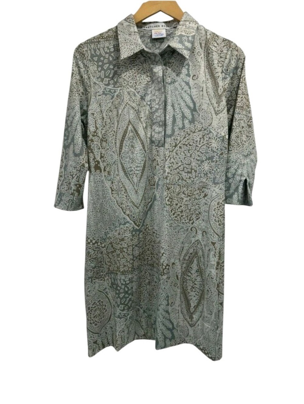 Gretchen Scott Designs Sage Green Paisley Midi Shirt Dress Medium